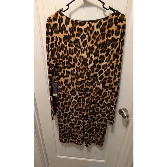 Jennifer Lopez Leopard Print Twist V Neck Stretchy Dress Size XL Cocktail NWT! - Picture 8 of 12